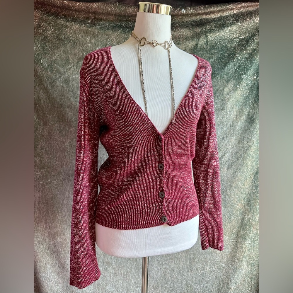 90s Shimmer Fitted Cardigan Made USA M
